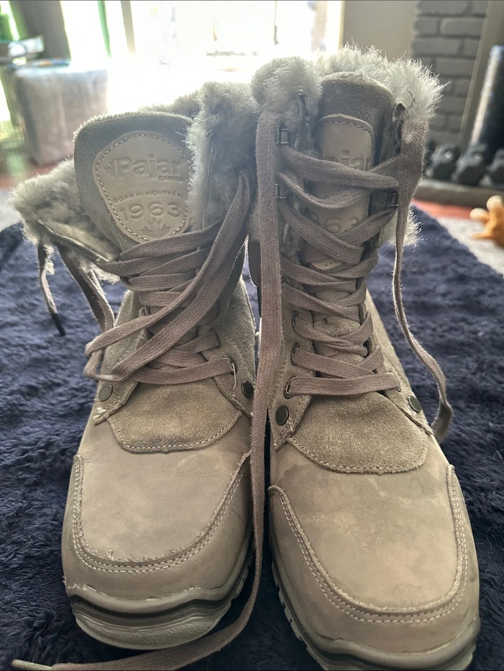 Pajar Taupe Suede Fur-Trim Lace-Up Winter Boots